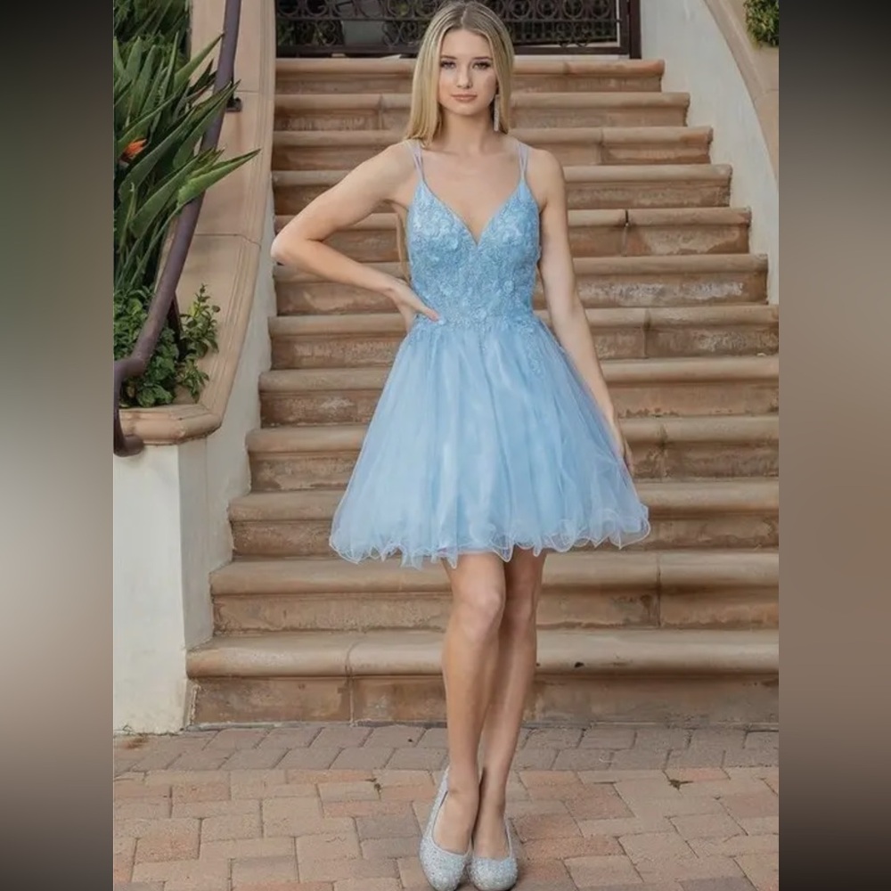 NWT Dancing Queen 3316 Cocktail Prom Skater Dress, Bahama Blue XL, 2XL